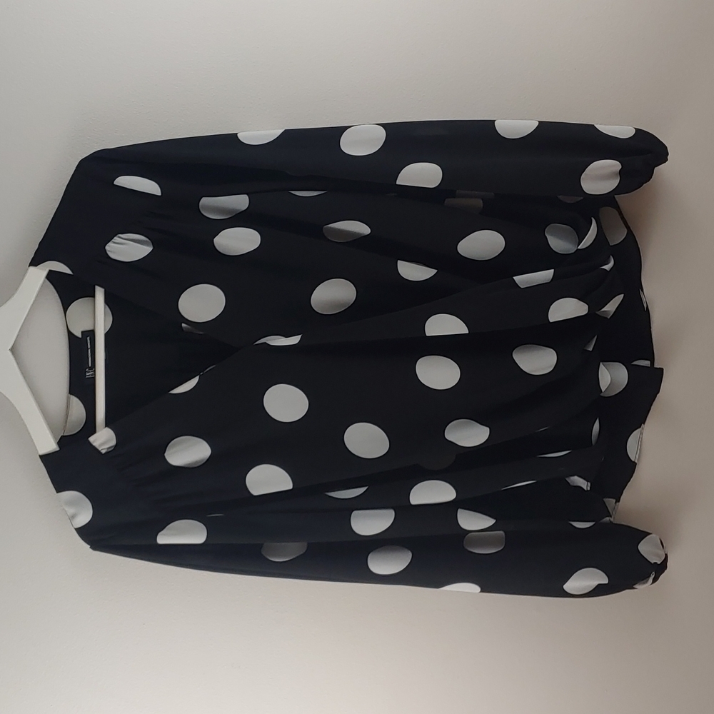 INC Size L black and white faux wrap long sleeve blouse